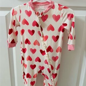 Milkberry Pink and Red Heart Pattern Footies One Piece